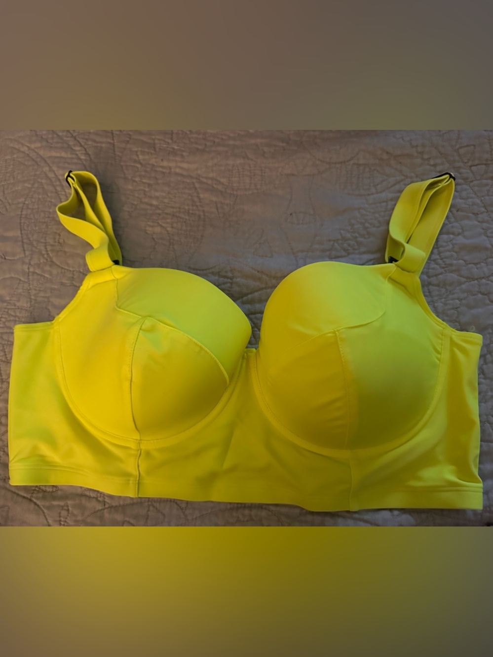 Neon Yellow Longline Bikini Top- 36DD